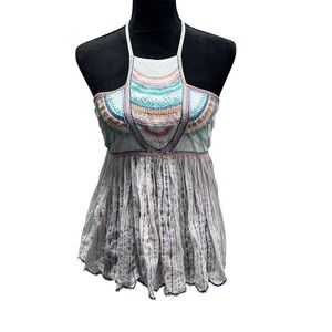 Floreat Womens Size 4 White Multicolor Embroidered Halter Baby Doll Top